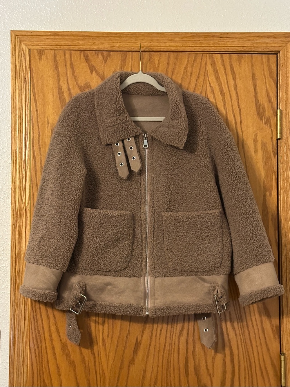 Jules Kae Sherpa Kylie Moto Jacket - Faux Shearling - Beige - Size M *Flawed
